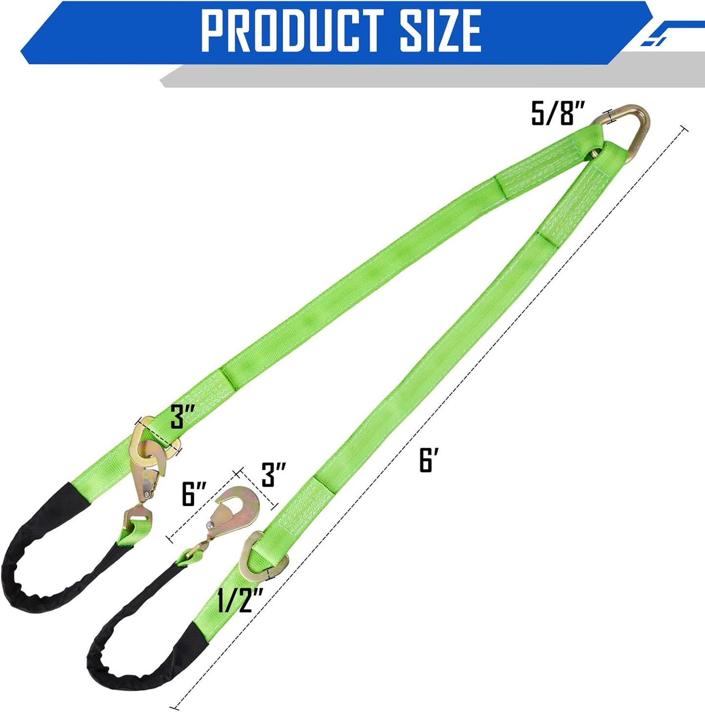 V-Bridle Strap 2" x 4' w/Snap Hooks/Cordura Sleeve and Axle Strap, D Ring Middle, 4700 lbs Capacity Heavy-Duty Tow Straps for UTV ATV Truck Car Tractor SUV
