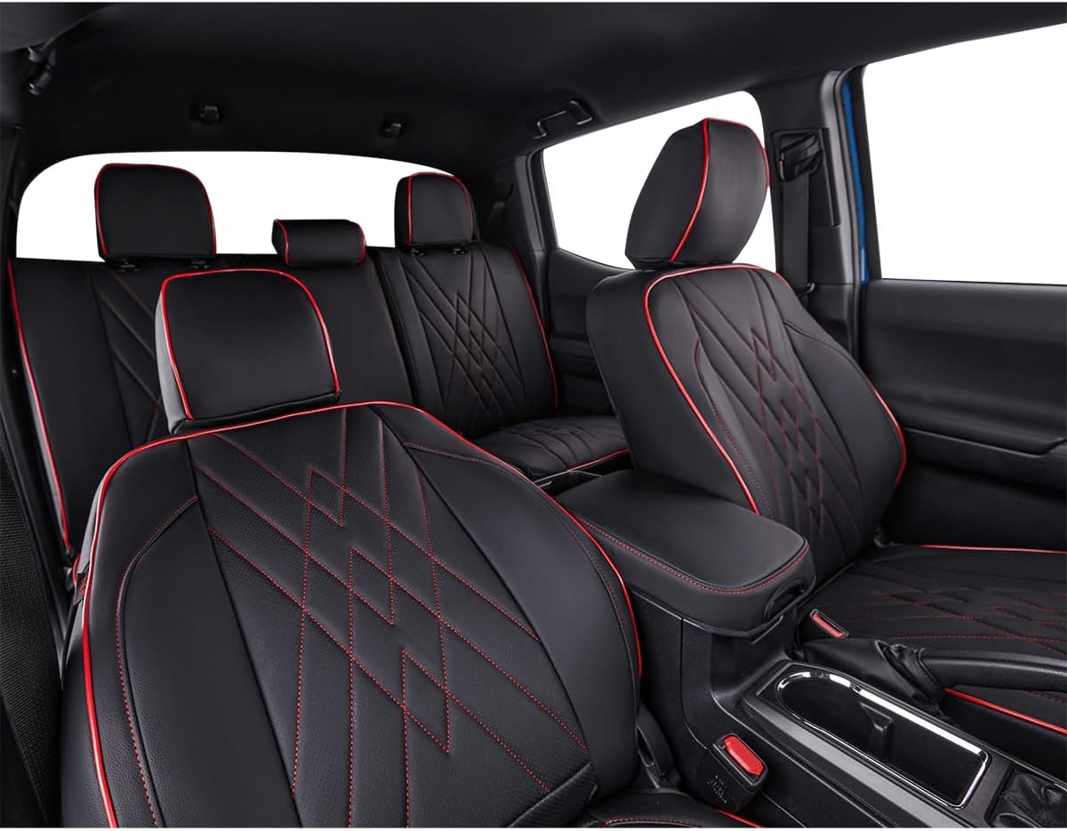 EKR Tacoma Car Seat Covers Custom Fit for Toyota Tacoma (Petrol) 2024 2025 2026 DoubleCab/CrewCab SR/SR5/TRD Sport/TRD Off-Road/Limited -Truck Seat Covers Full Set,Faux Leather(Black)
