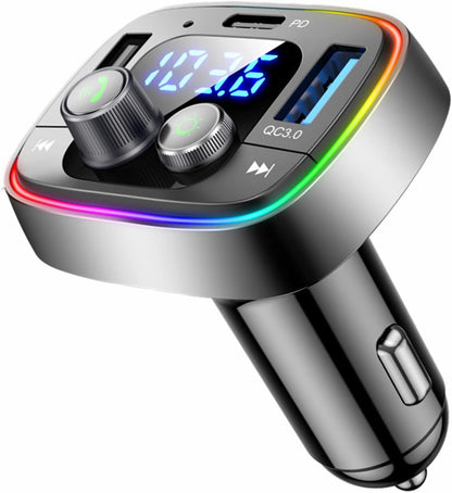 LIHAN FM Transmitter for Car Bluetooth Adapter 5.4,48W PD+QC Fast Charging,Hands-Free Calling,Streams Spotify/Navigation/Music via Car Radio,Wireless Upgrade Non-Bluetooth Cars,USB-C,USB/TF,12V/24V