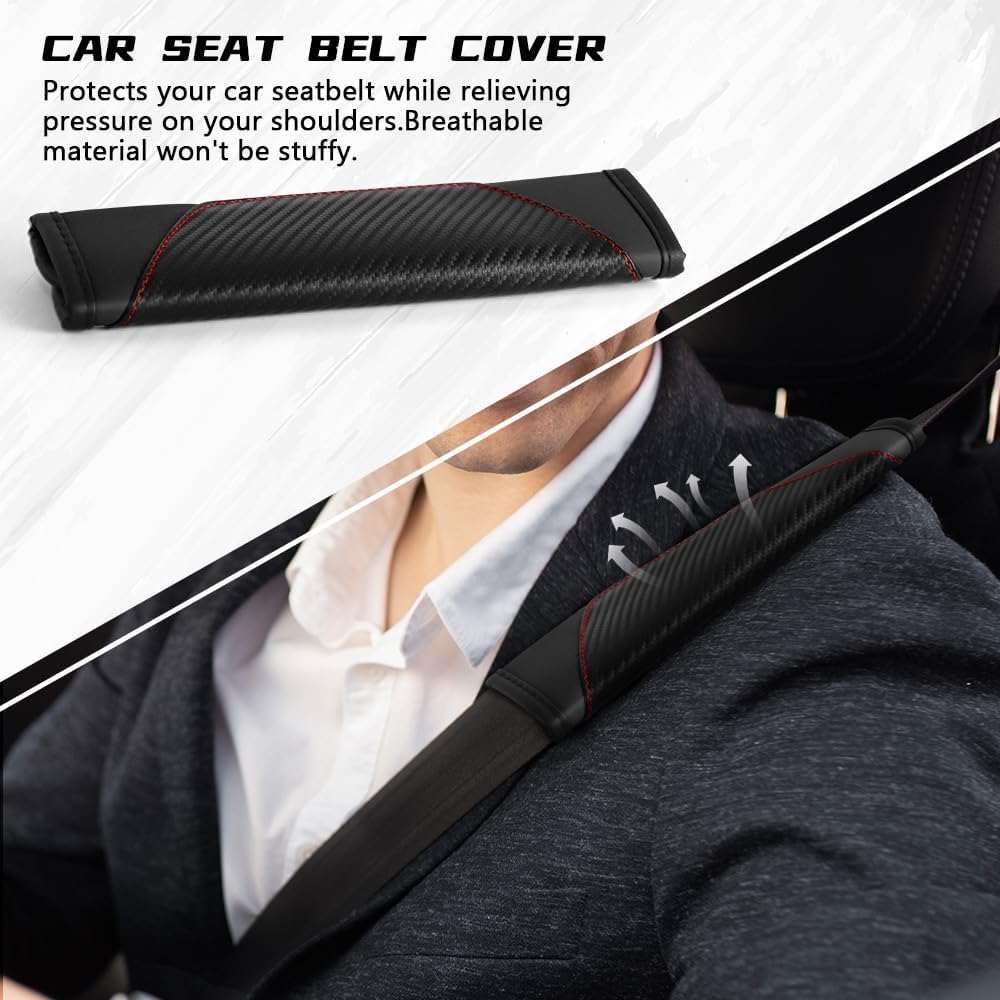 2PCS Car Seat Belt Cover Pad, Soft Carbon Fiber Leather Seatbelt Shoulder Protector for a More Comfortable Driving, Universal Safety Belt Strap Cover to Protect Your Neck (Blue)
