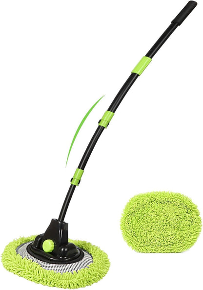 57'' Car Wash Brush with Long Handle Chenille Microfiber Car Wash Kit， Mitt Retractable Bent Pole Car Wash Brush for Cars RV Truck Boat (Yellow)