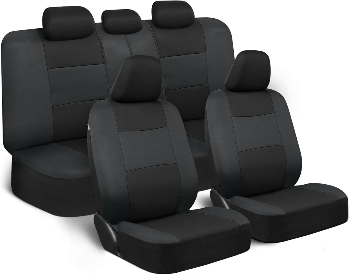 BDK PolyPro Car Seat Covers Full Set in Charcoal on Black – Front and Rear Split Bench for Cars, Easy to Install Cover Set, Accessories Auto Trucks Van SUV