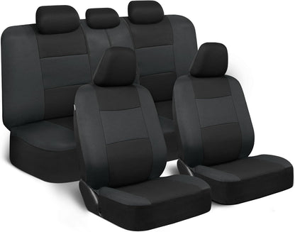 BDK PolyPro Car Seat Covers Full Set in Charcoal on Black – Front and Rear Split Bench for Cars, Easy to Install Cover Set, Accessories Auto Trucks Van SUV