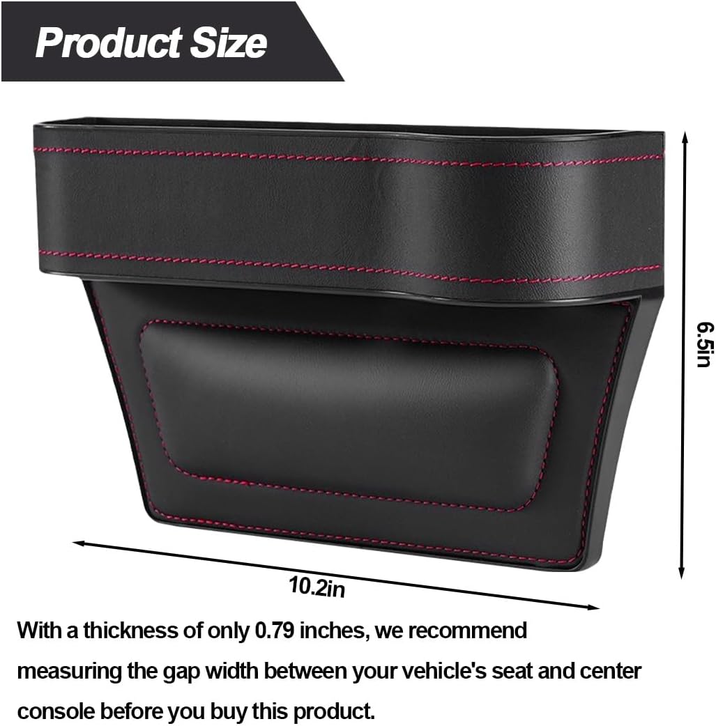 2PCS Car Seat Gap Filler Organizer, Leather Multi-Functional Vehicle Console Gap Pocket Organizer with Cup Holder, Automotive Seat Crevice Filler Storage Box, Universal for Vehicles (Black)