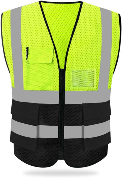 HYCOPROT High Visibility Mesh Safety Reflective Vest with Pockets and Zipper, Meets ANSI/ISEA Standards
