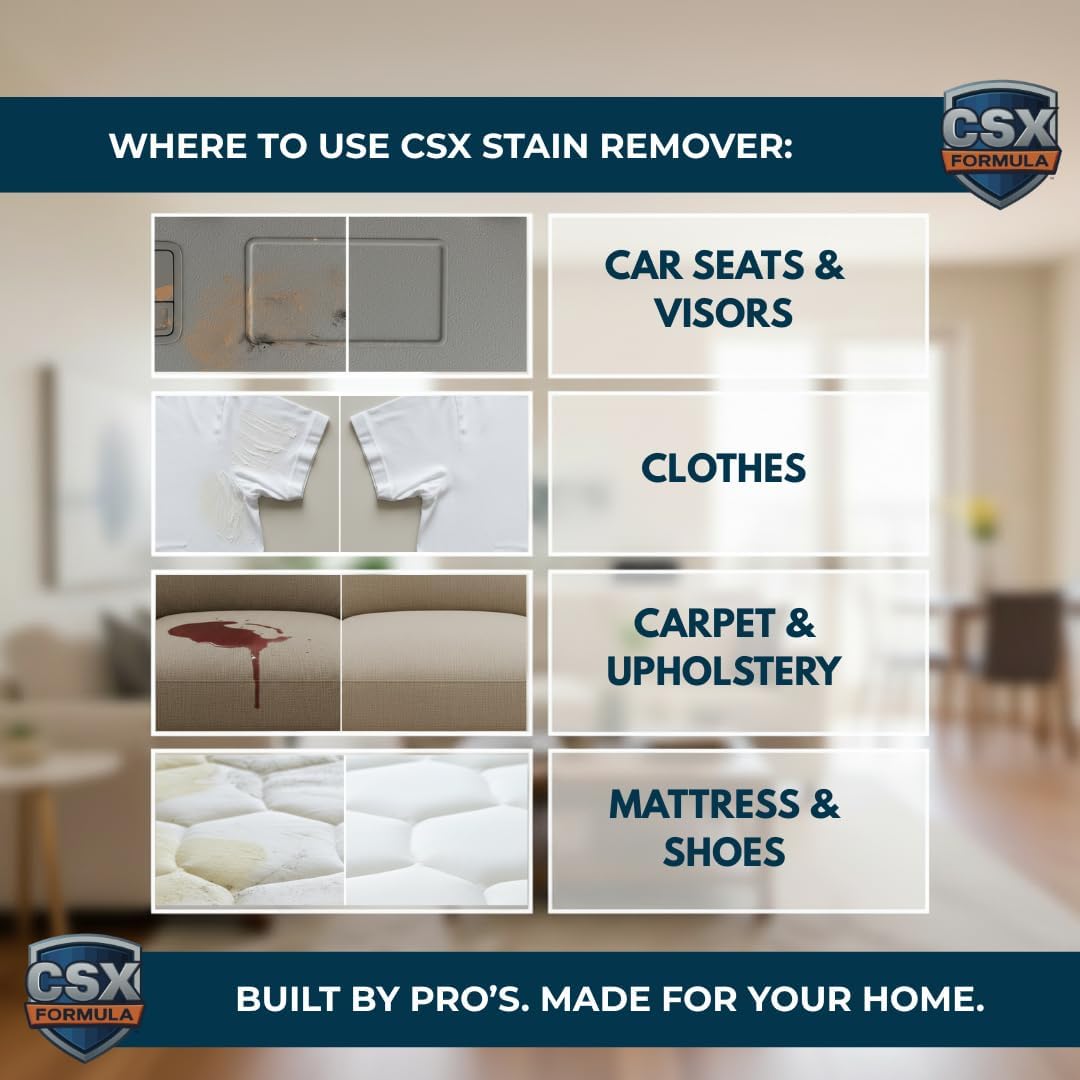 CSX® Carpet Stain Remover 24oz – No Rinse Needed – Most Powerful Carpet & Upholstery Cleaner, Professional Strength, Deep Clean Formula – Removes grease, wine, coffee, ink, food, and more