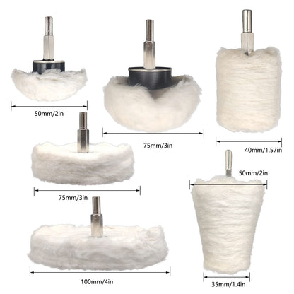 6 pcs Buffing Wheel for Drill,Buffing Pad Polishing Wheel Kits,Wheel Shaped Polishing Tool for Metal Aluminum,Stainless Steel,Chrome,Jewelry,Wood,Plastic,Ceramic,Glass,etc