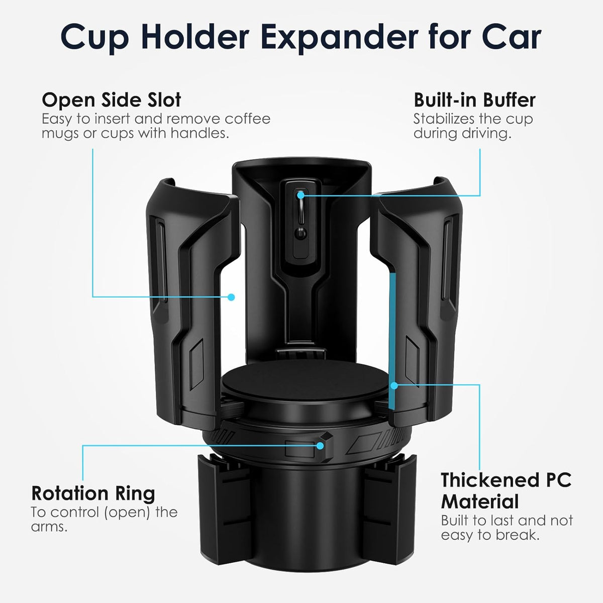 Car Cup Holder Expander: One-Button Open, Universal, Adjustable Holder(Diameter 2.6"- 4.8"), Cup Holder Expander for Yeti, Hydro Flask, Nalgene, Takeya, Camelbak, Ramblers, Owala, Tumblers, Mugs