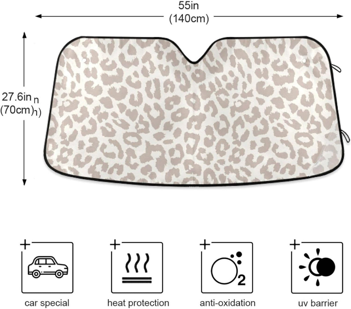 Black Leopard Car Windshield Sun Shade Animal Skin Print Foldable UV Ray Sun Visor Protector Sunshade to Keep Your Vehicle Cool (51" x 27.6")