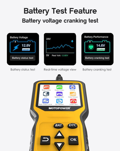 MOTOPOWER MP69033 Pro OBD2 Scanner Code Reader Check Engine Fault Light Diagnostic Scan Tool with Battery Tester