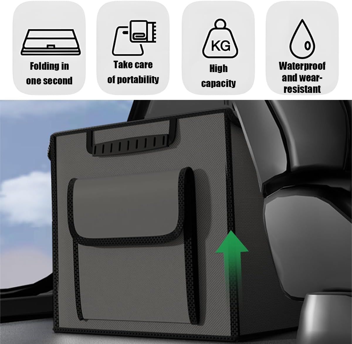 Car Trunk Organizer, Multi-Compartment Collapsible Vehicle Cargo Storage Organizer with Lid, Non Slip Waterproof Storage Box with Reinforced Handles, Universal Automotive Accessories (Black)