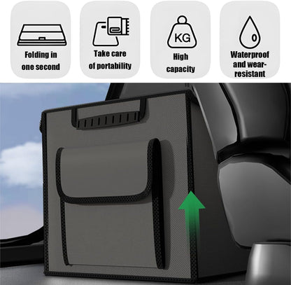 Car Trunk Organizer, Multi-Compartment Collapsible Vehicle Cargo Storage Organizer with Lid, Non Slip Waterproof Storage Box with Reinforced Handles, Universal Automotive Accessories (Black)