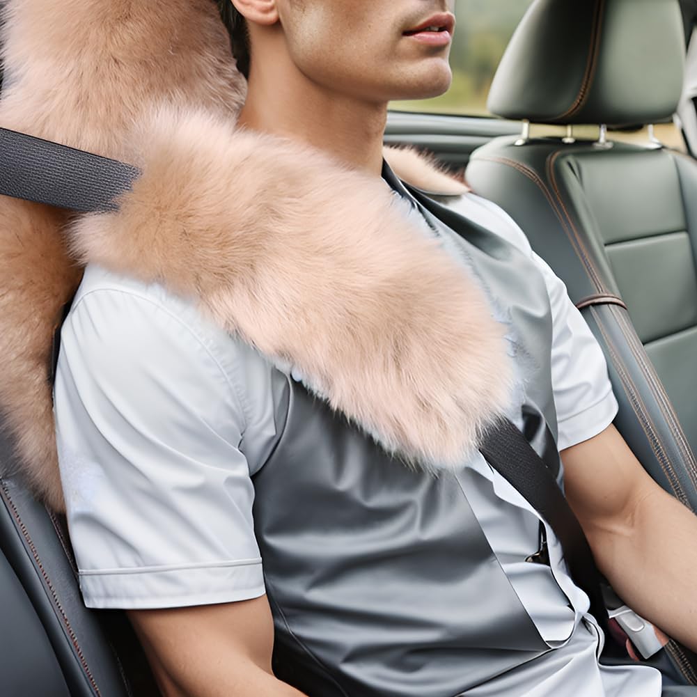 OGLAND Authentic Sheepskin Car Seat Belt Pad,2 Pack Soft Seat Belt Cover for Shoulder Pad Neck Cushion Protector Car Accessories by Genuine Natural Merino Wool (Misty Gray) - Colors B