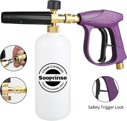 Sooprinse Foam Cannon Kit with Pressure Washer Short Gun, 1 L Snow Foam Lance with 1/4 Inch Quick Connector, Foam Blaster with Pressure Washer Gun,4000 PSI, Black