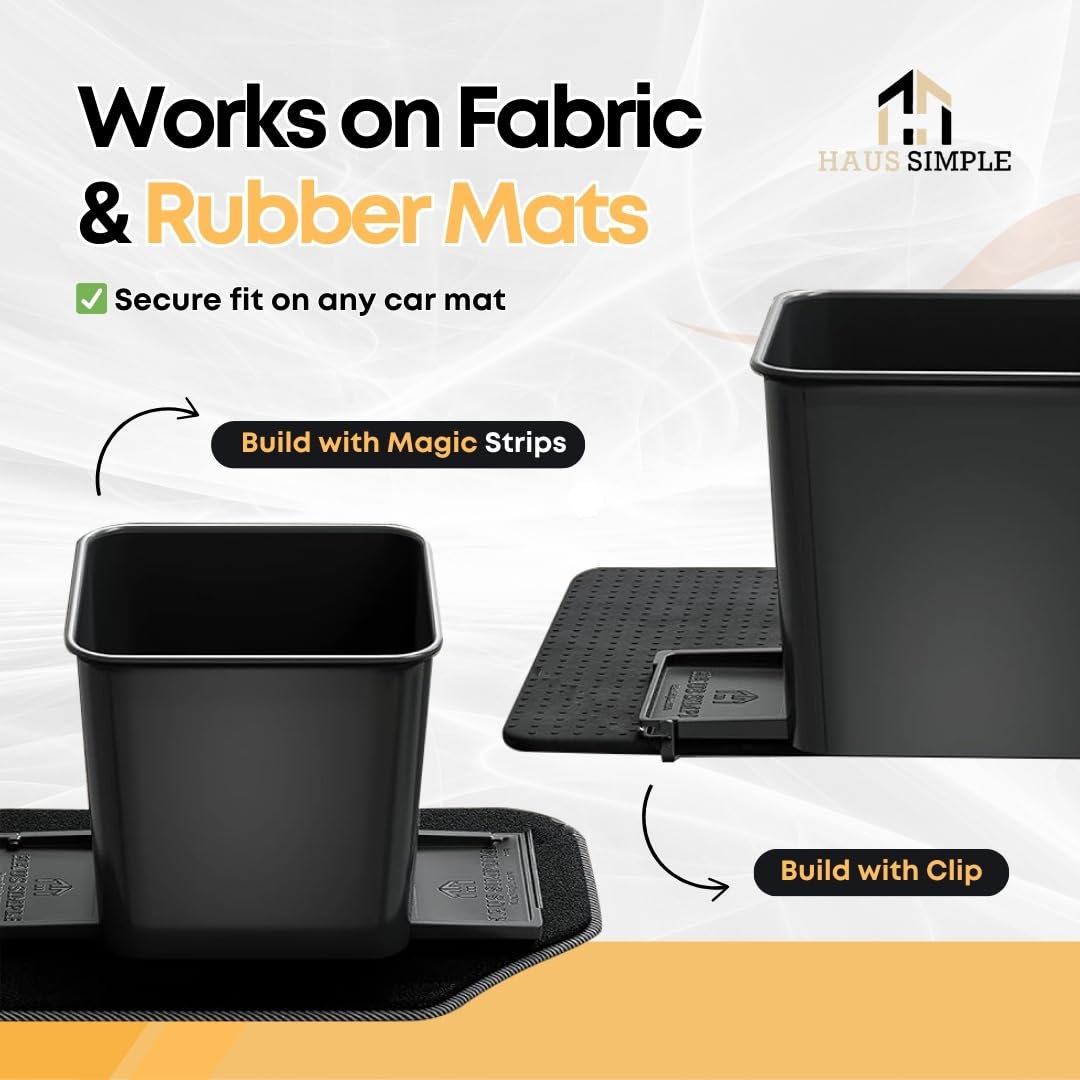 Car Trash Can with Stability Wings – Leakproof Portable Garbage Bin for Fabric & Rubber Mats – Compact Durable Plastic Auto Organizer for Cars, SUVs, Trucks (Black, Large)