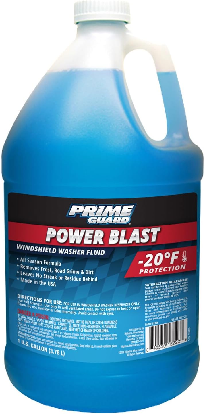 Prime Guard -35°F All Season Blast Windshield Washer Fluid | De-Icer Formula, Removes Ice, Bugs & Road Grime | Ready-to-Use & Safe for All Vehicles | 1 Gallon