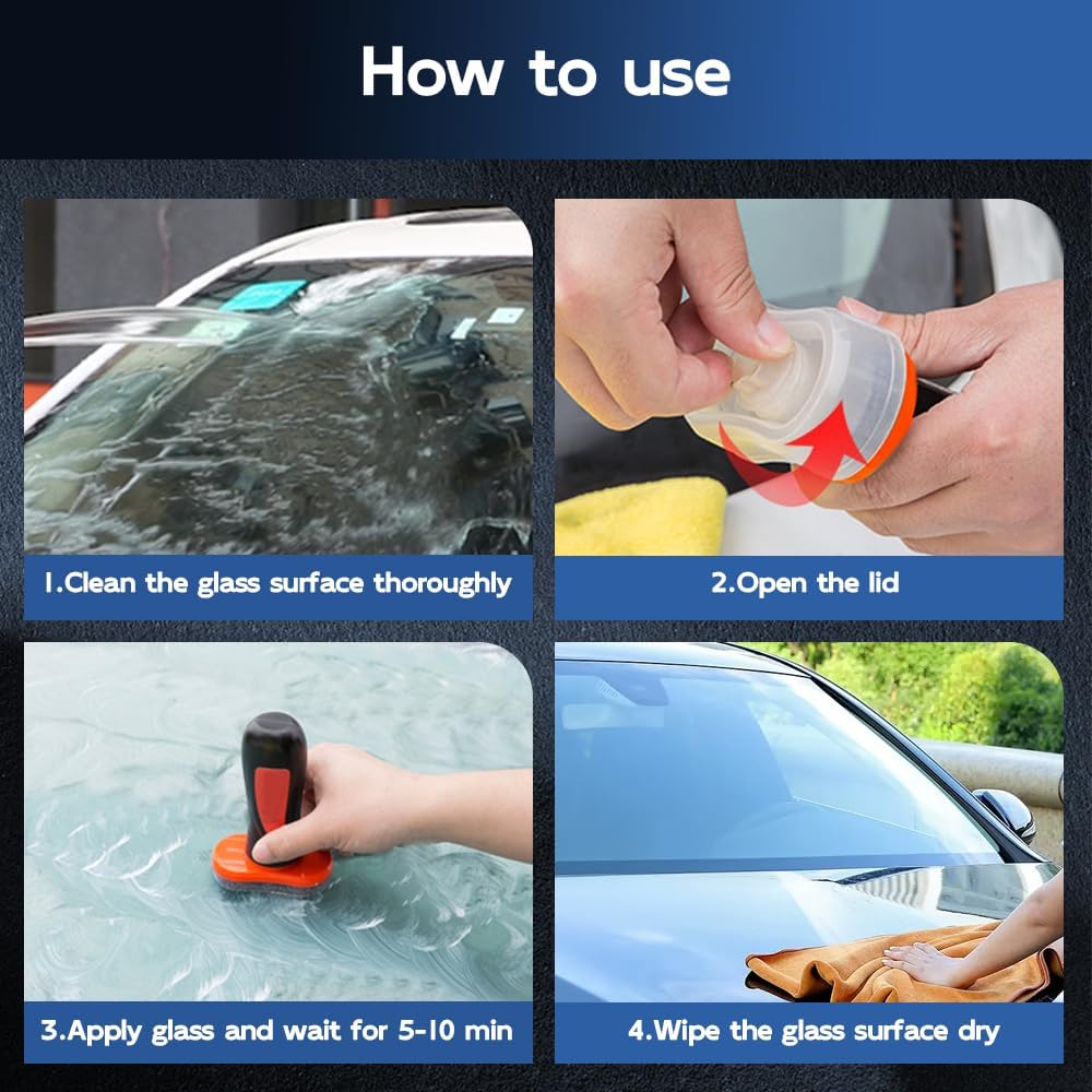 Pousbo 2PCS Glass Oil Film Remover for Car, Windshield Cleaner Tool for Automotive Windshield, Auto Glass Cleaner Emulsion for Rain and Anti-Fog, Streak Free Crystal Clear View (100ml Rain Repellent)