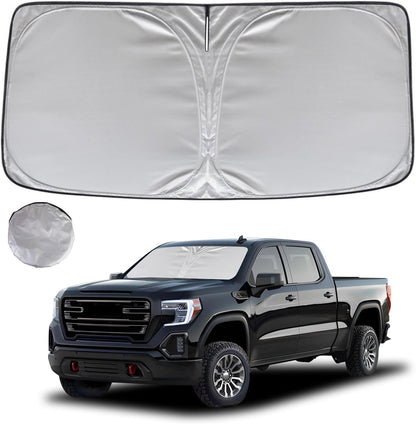 KAYZT Windshield Sun Shade for 2019-2025 2026 Chevy Silverado 1500 /GMC Sierra 1500 2500HD 3500HD Foldable Sunshade Front Window Custom Fit Car Accessories - Colors A