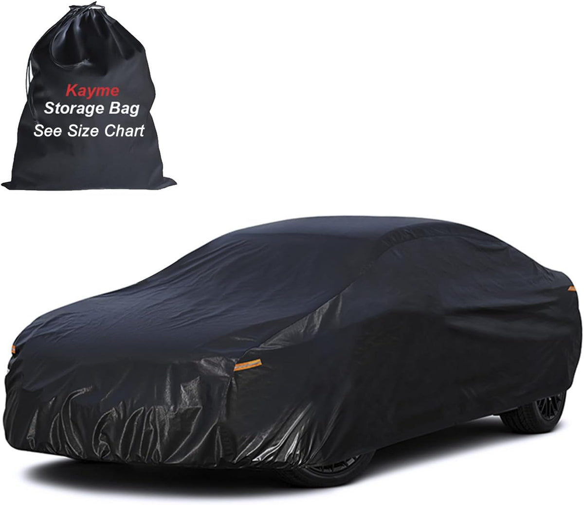Kayme Sedan Car Cover Waterproof All Weather for Automobiles - See Vehicle Size Chart for Accurate Fit - Outdoor Full Exterior Cover Sun Rain Snow UV Protection with Zipper. Size A4 (See Size Chart)