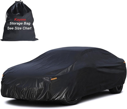 Kayme Sedan Car Cover Waterproof All Weather for Automobiles - See Vehicle Size Chart for Accurate Fit - Outdoor Full Exterior Cover Sun Rain Snow UV Protection with Zipper. Size A4 (See Size Chart)