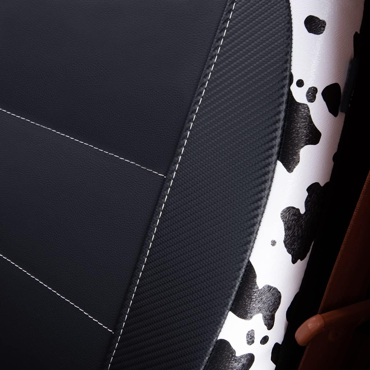 Flying Banner Carbon Fiber Leather Vehicle Seat Covers, Leopard Gray Black, Universal Fit - 8PCS