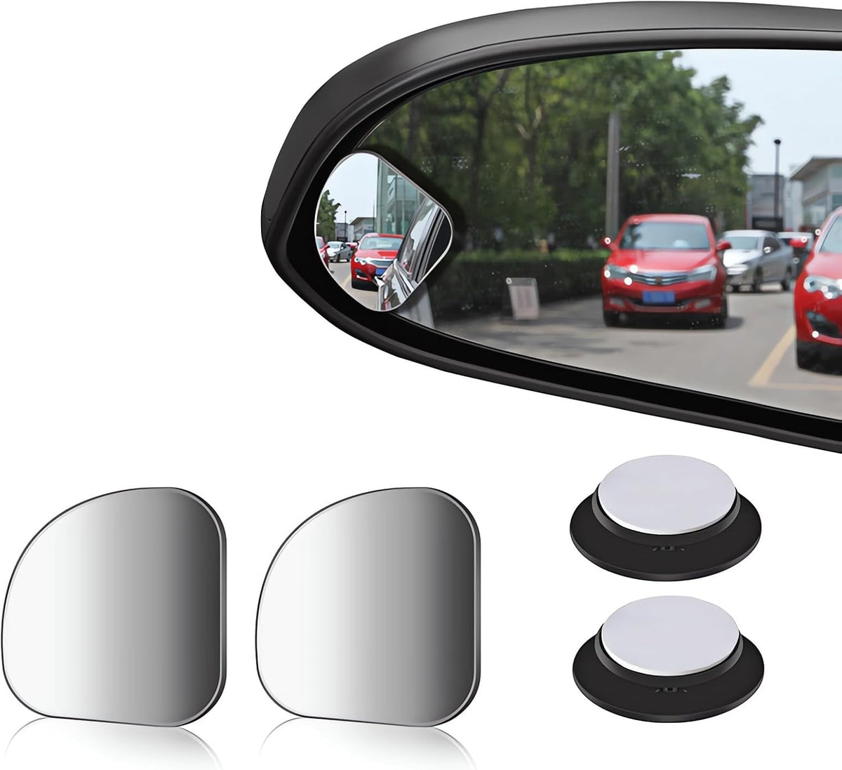 2 pcs Blind Spot Mirrors, 2" Round HD Glass Convex 360° Wide Angle Side Rear View Mirror with ABS Housing for Cars SUV and Trucks, Black, Pack of 2