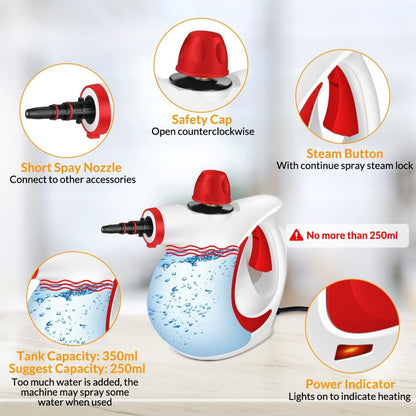 Handheld Pressurized Steam Cleaner with 12 pcs Accessories, Steamer for Cleaning, Steam Cleaner for Home Use, Steamer for Cleaning Car, Furniture, Floor, Upholstery, Grout and Tile, Deep Gray
