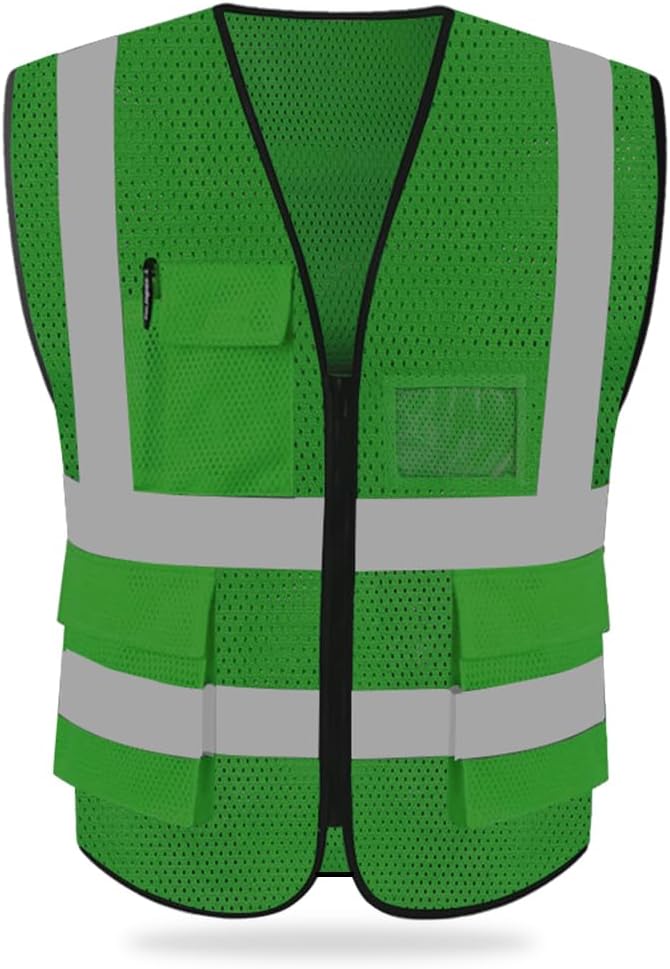 HYCOPROT High Visibility Mesh Safety Reflective Vest with Pockets and Zipper, Meets ANSI/ISEA Standards