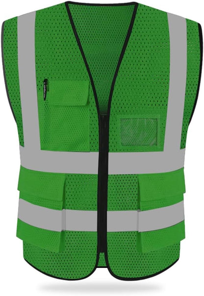 HYCOPROT High Visibility Mesh Safety Reflective Vest with Pockets and Zipper, Meets ANSI/ISEA Standards