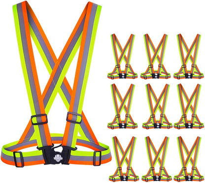 Dazonity High Visibility Safety Vest,10 Packs,Lightweight,Adjustable & Elastic Vest,Hi Vis Reflective Strips, Fit for Men & Women, Construction,Cycling, Runnning, Surveyor, (Yellow)