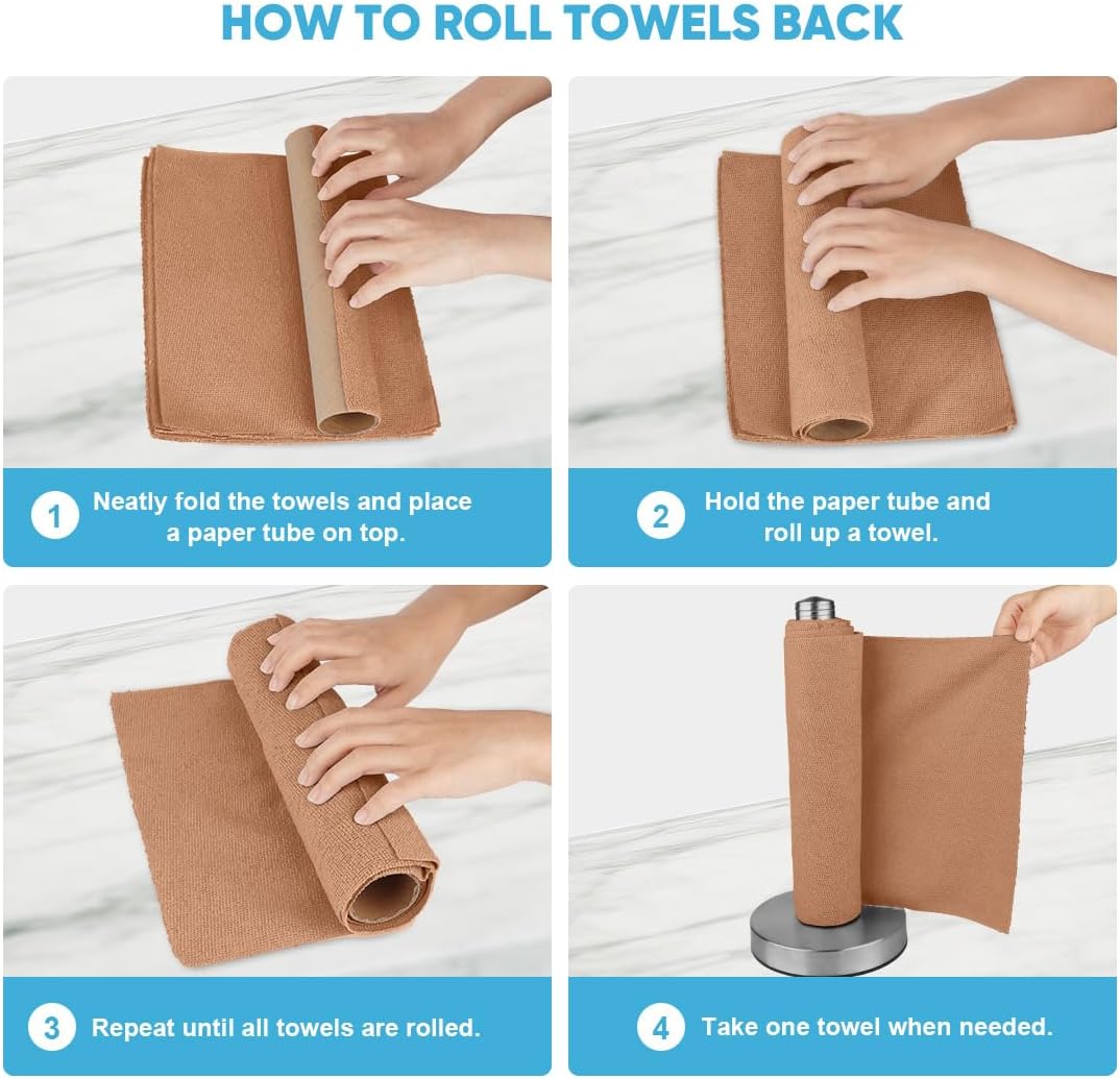 AIDEA Microfiber Cleaning Cloth Roll, Grey 75PK, Reusable Paper Towels Tear Away Cloth, Microfiber Towels for Cars, Wash Cloths, Lint Free Rags for House, Kitchen,Window,Cleaning Supplies 11.5"×11.5"