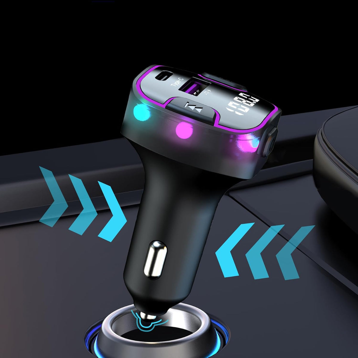 Bluetooth 5.3 Car Adapter, PD &QC3.0 Fast Charging FM Radio Transmitter for Car, Radio Bluetooth Receiver, Hands-Free Calling, U Disk & Colorful Light