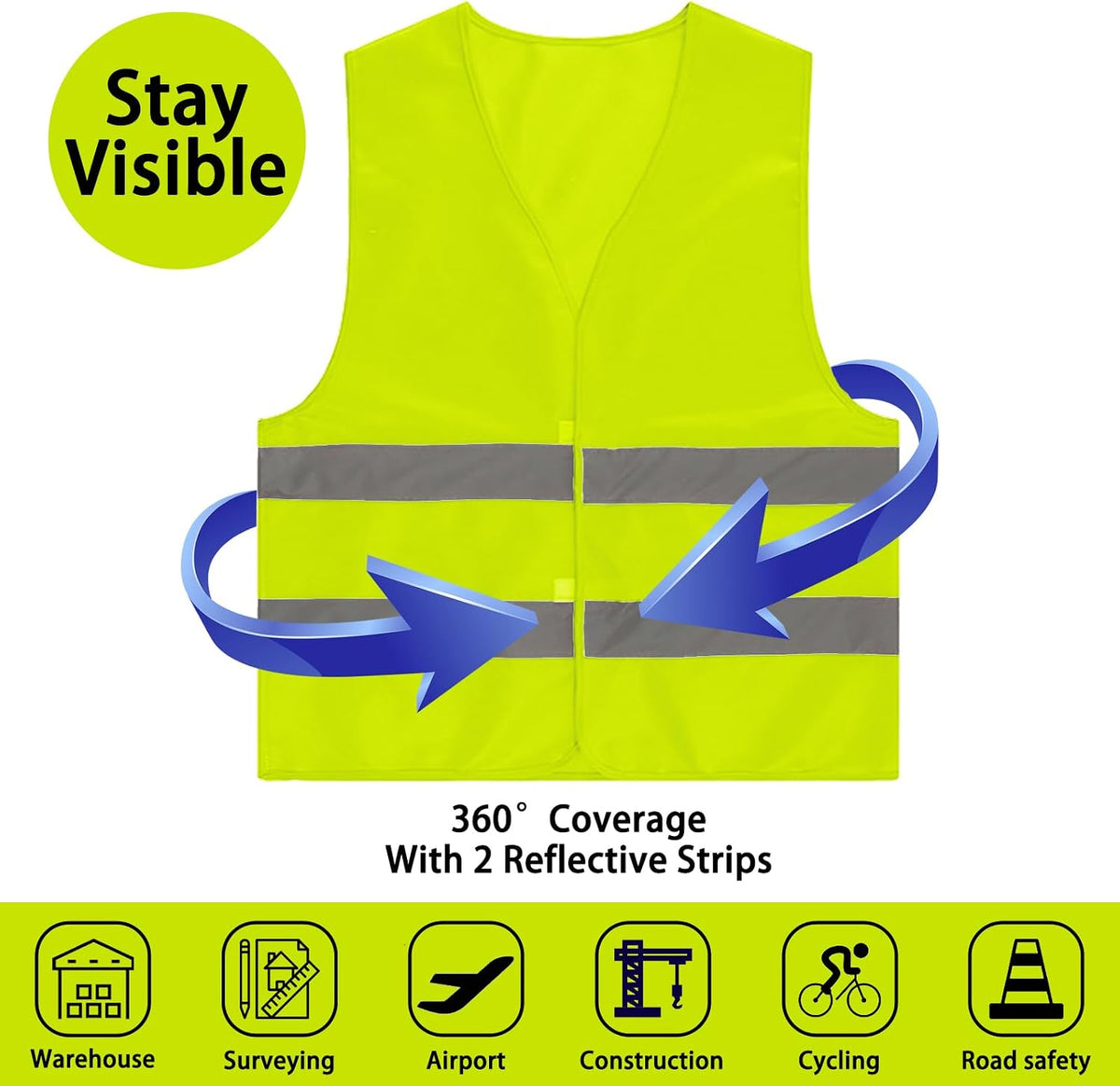 Hao Zhu 2 Pack Hi Vis Safety Vests with 2 Reflective Stripes,for Traffic Work, Running, Surveyor and Guard Construction Vest