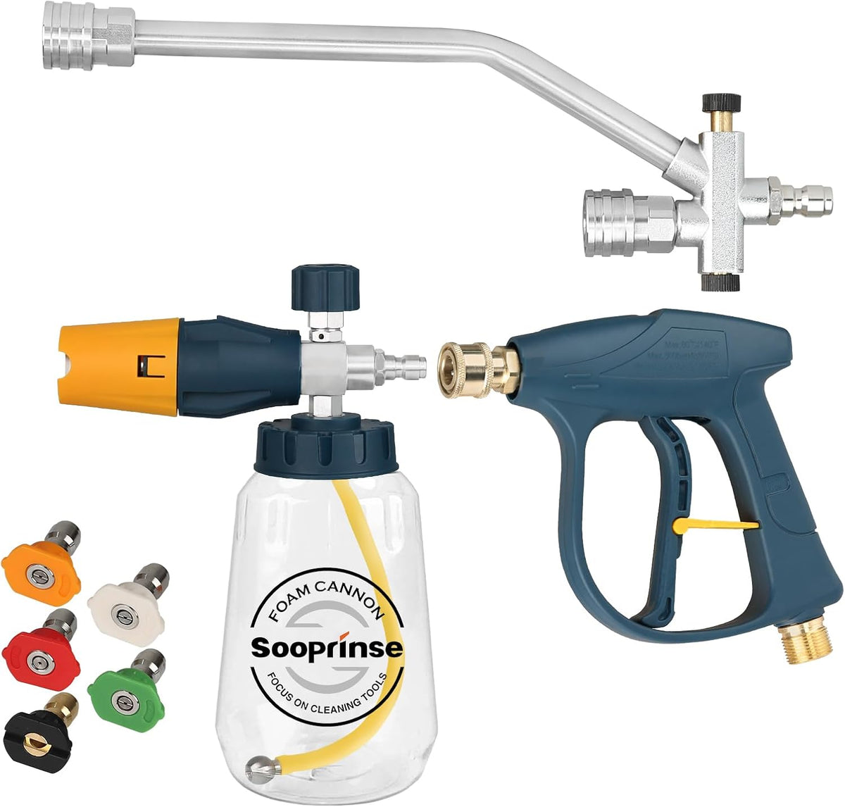 Sooprinse Foam Cannon Kit with Pressure Washer Short Gun, 1 L Snow Foam Lance with 1/4 Inch Quick Connector, Foam Blaster with Pressure Washer Gun,4000 PSI, Black