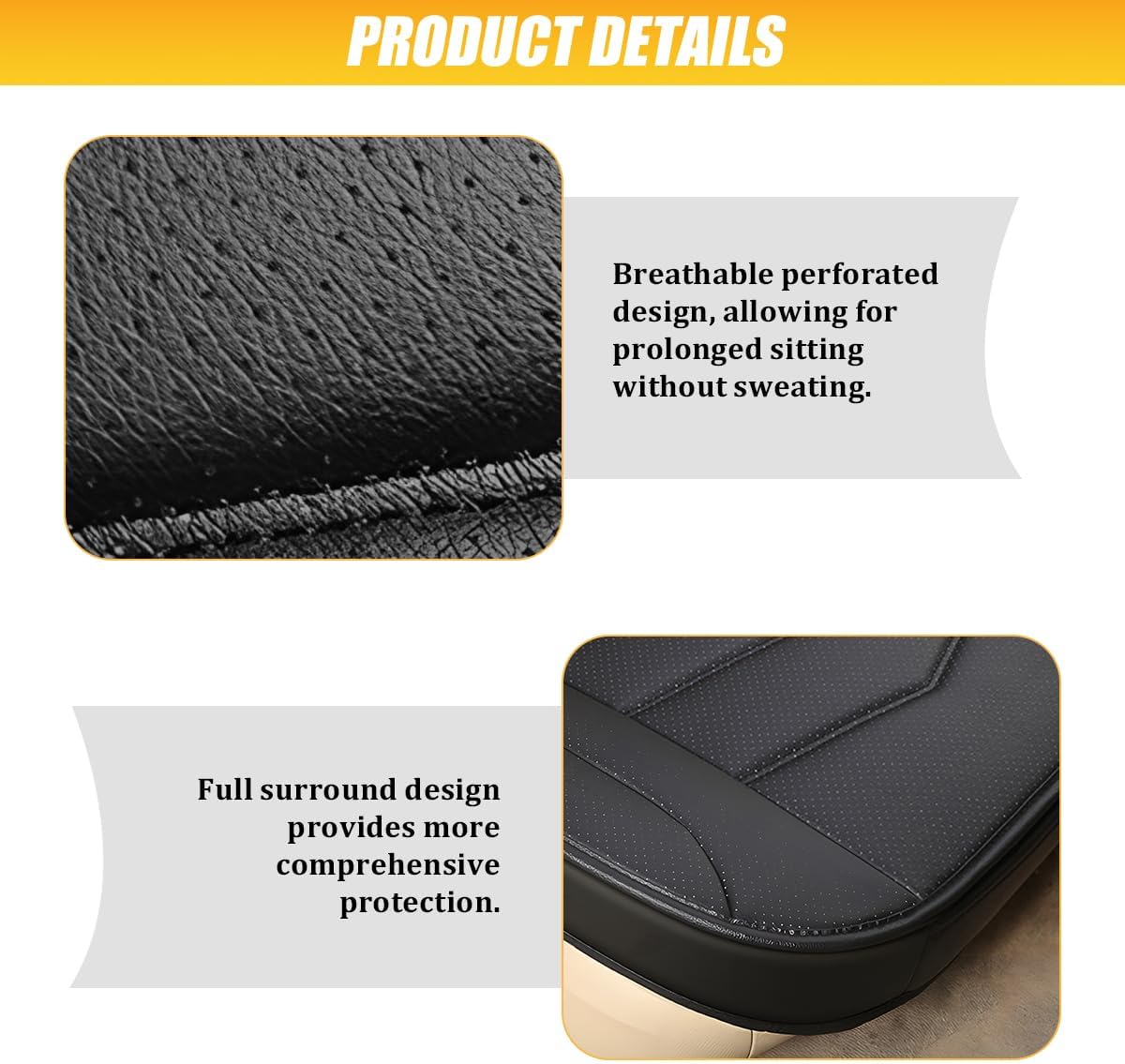 HZEL Car Front Bottom Seat Cover, Breathable Leather Full Wrapped Non-Slip Bottom Driver Seat Cushion with Storage Pocket, Comfortable Auto Interior Chair Protection Cover, Universal Fit (Coffee)