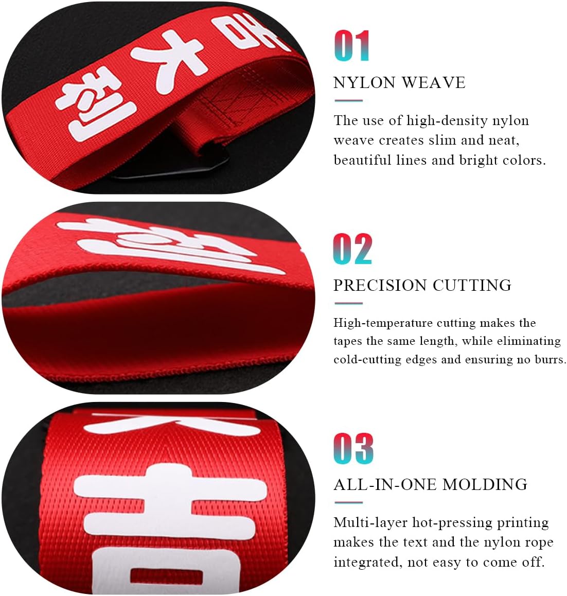 KVAEY Car JDM Tow Strap, Red Personalized Auto Racing Tow Strap with Chinese Slogan, Vehicle Decorative Traction Rope Fits Front and Rear Bumper, Universal Car Accessories (Style 1)
