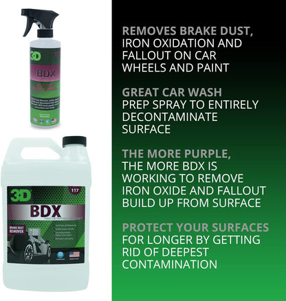 3D BDX Iron Remover – Fast Acting Fallout & Brake Dust Cleaner | Purple Color-Changing Spray for Wheels & Paint | Acid-Free | Made in USA | Car Detailing | 16 oz