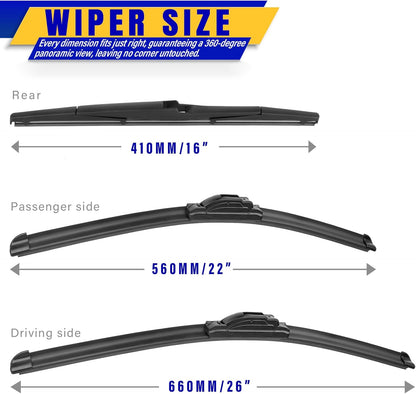 3 wipers Replacement for 2012-2018 Subaru Forester/2015-2019 Subaru Outback, Windshield Wiper Blades Original Equipment Replacement - 26"/17"/14" (Set of 3) U/J HOOK - Colors B
