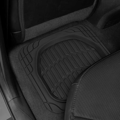 Cat® ToughRide™ Heavy-Duty 3 Piece Rubber All Season Floor Mats for Car Truck Van SUV, Black - Premium Trim to Fit Cars Floor Mat, All Weather Deep Dish Automotive Floor Mats, Total Dirt Protection