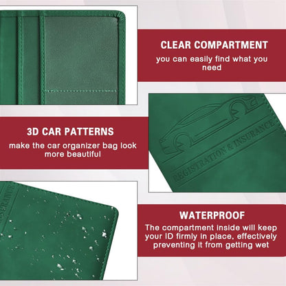Car Registration and Insurance Holder, Registration and Insurance Card Holder, Auto Glove Box Organizer with Magnetic Shut, PU Leather Automobile Documents Wallet for Cards (Dark Green)