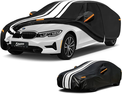 Kayme Heavy Duty Car Cover Custom Fit for BMW 3 Series 320i 325i 328i 330i 335i (1982-2026), Outdoor Full Exterior Cover with Tape and Towel, Rain Snow Sun UV Protection. - Colors A