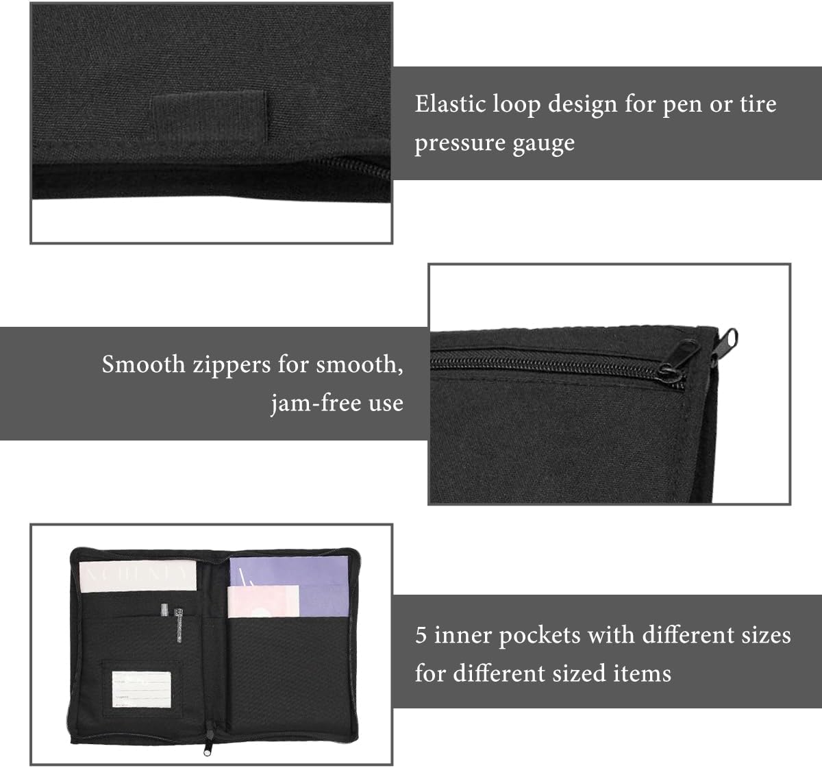 Car Registration and Insurance Holder, Glove Box Compartment Document Holder Owner Manual Case, Soft Zippered Pouch Multi-Pocket Glove Bag for Auto Insurance License Cards