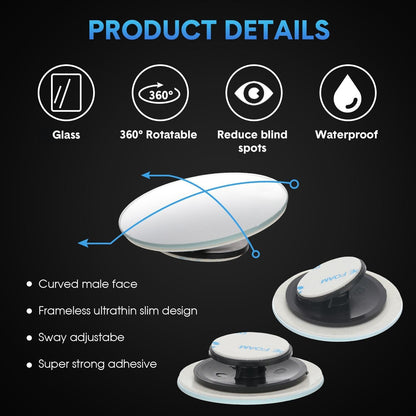 BBTO 4 Pcs Blind Spot Car Mirror 360 Convex Degree Adjustabe Glass Traffic Safety Rear View Mirror Spot Frameless Adjustable Self Adhesive Angle for Larger Image Exterior Accessories (Rectangle)