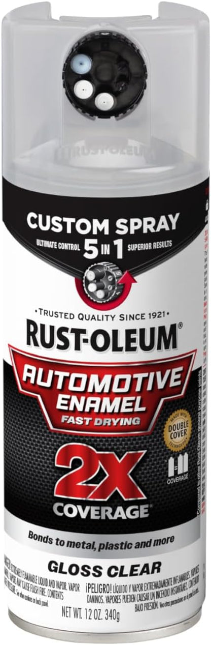 Rust-Oleum 2X Automotive Enamel Custom Spray 5-in-1 Spray Paint, 12 oz, Gloss Clear