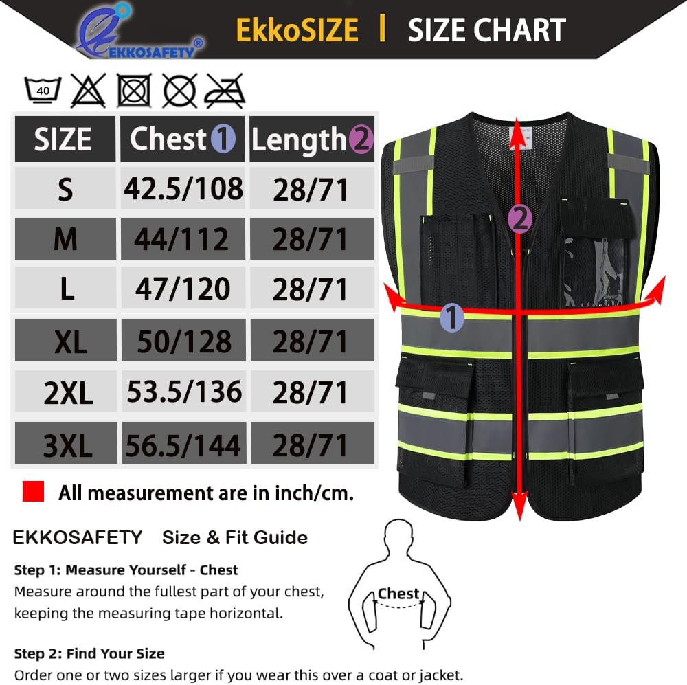 Reflective Mesh Safety Vest for Men Women with 5 Pockets and Zipper Front High Visibility Mesh Vest Hi Vis Construction Work Vest,Meets ANSI/ISEA Standards(EK175-Yellow-L)