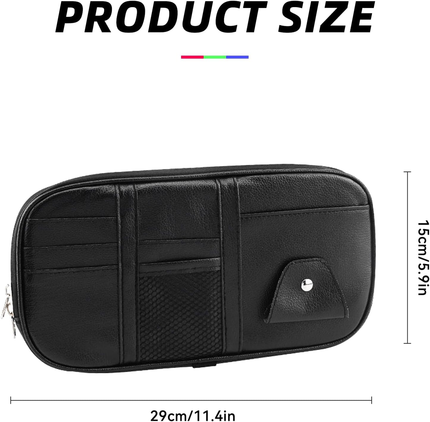 Car Sun Visor Organizer, Multi-Pocket PU Leather Sunglass Holder and Storage Pocket with Net Zipper, Card Sleeve Pocket Organizer, Auto Interior Accessories for Vehicle, Truck, SUV (Gray)