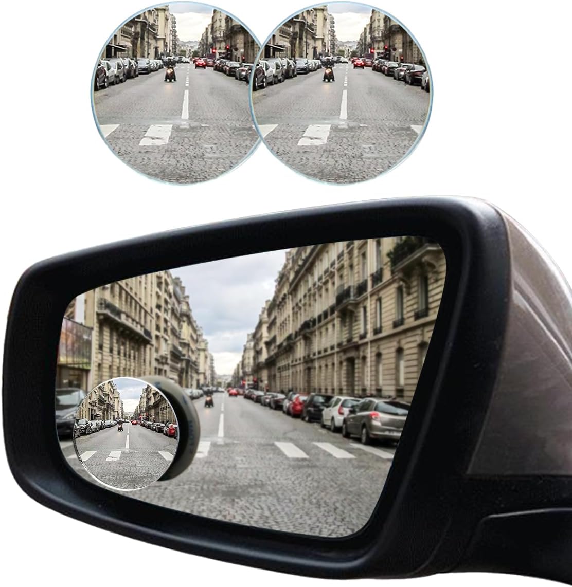 GLSOWEE Car Blind Spot Mirror, 2"" Round Convex Mirror, Frameless HD Glass Rear View Mirror with Wide Angle Adjustable Stick, Universal Vehicle Exterior Accessories for Car SUV Truck (2 PCS)