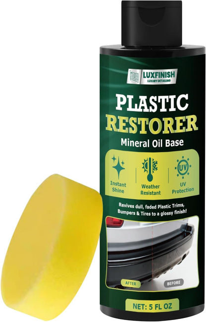 Plastic Restorer for Cars – Back to Black Plastic Restorer with UV Protection & Sponge – Long Lasting Solution Finish Black Trim Restorer for Auto Exterior, Truck, RV, Bumper – Restores Faded Trim
