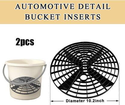 2 PCS Car Wash Bucket Insert, Plastic Wash Bucket Insert Removes Dirt Debris for Car Detailing Cleaning, Auto Detail Grit Trap Fits 12 Inch Diameter or 3-5 Gallon Bucket (Black+Red)
