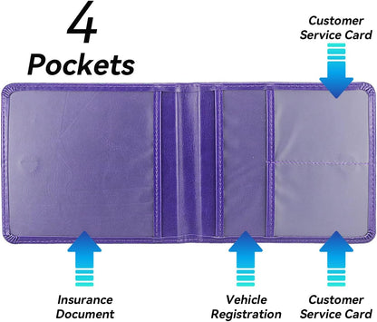 Car Registration and Insurance Holder, Premium Pu Leather Vehicle Glove Box Organizer - for Driver License, Cards & Essential Documents (L-Orange)